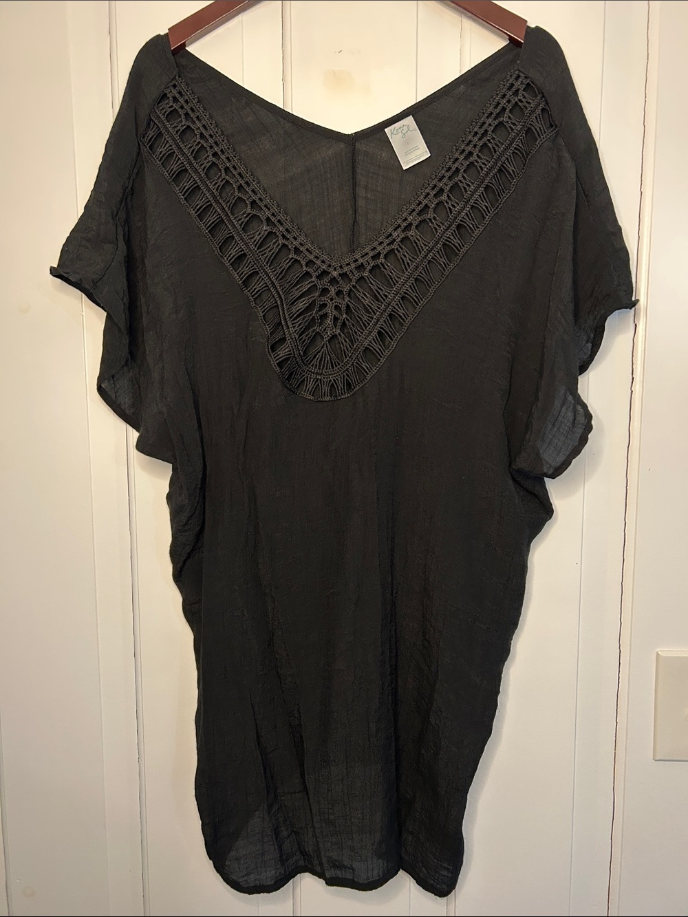 Kona Sol Black Crochet V-Neck sheer dress swimsuit cover
